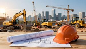 Современная строительная техника и оборудование на объекте